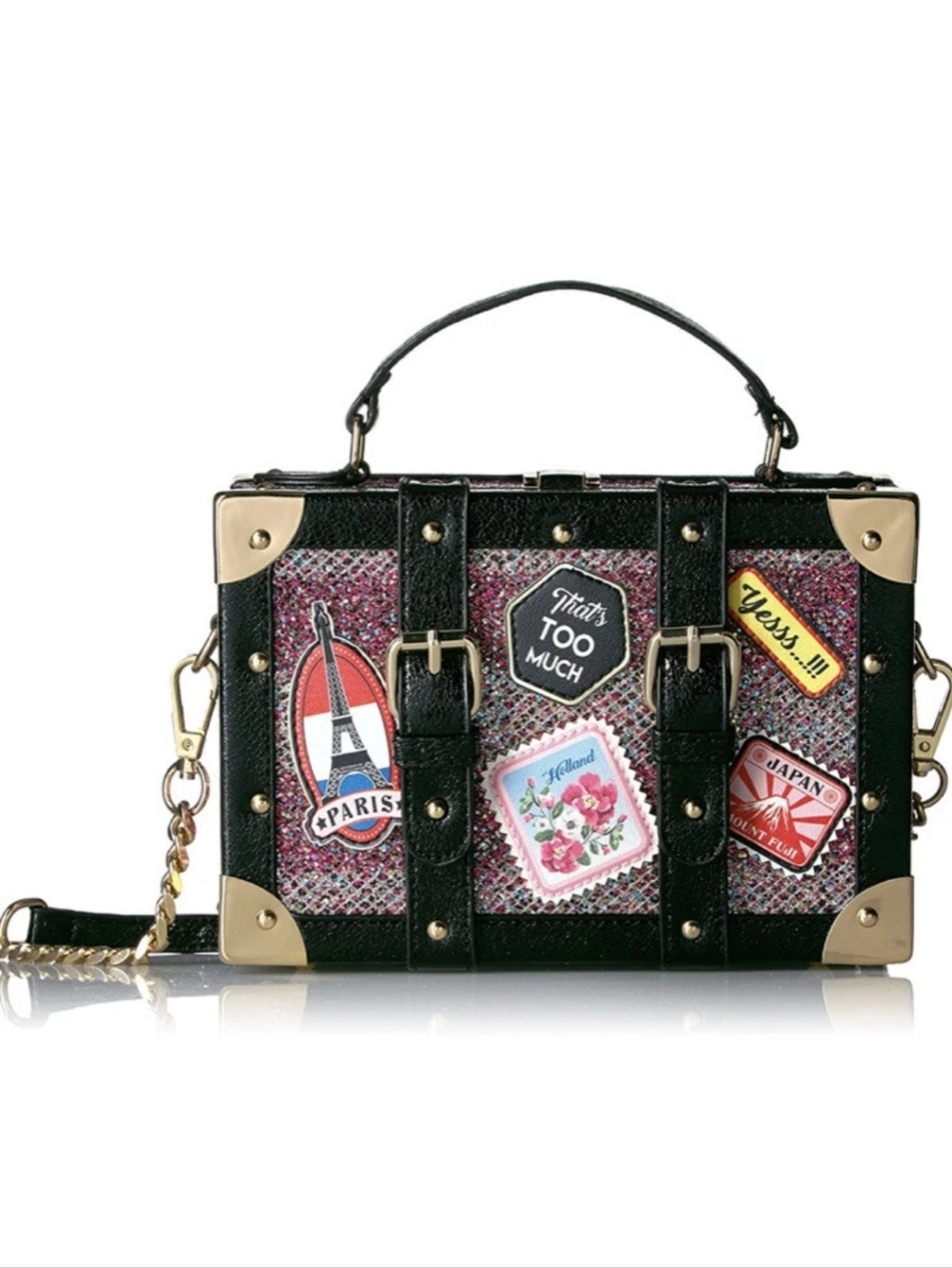 Aldo Calini Multicolor Suitcase Trunk Luggage Square Box Purse Bag 6"x8"